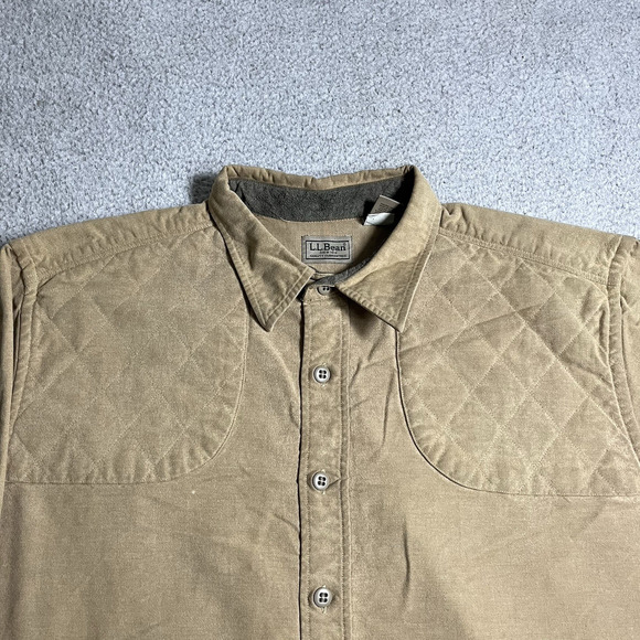 LL Bean Shirt Mens XL Beige Shooting Padded Elbow Patch Outdoor Hunting Work - Picture 5 of 13